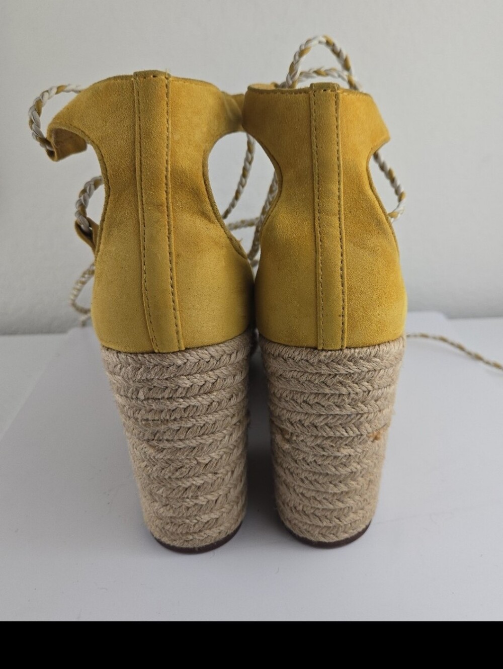 Tory Burch Mustard Yellow Espadrille Lace-Up Wedge Sandals - Picture 3 of 12